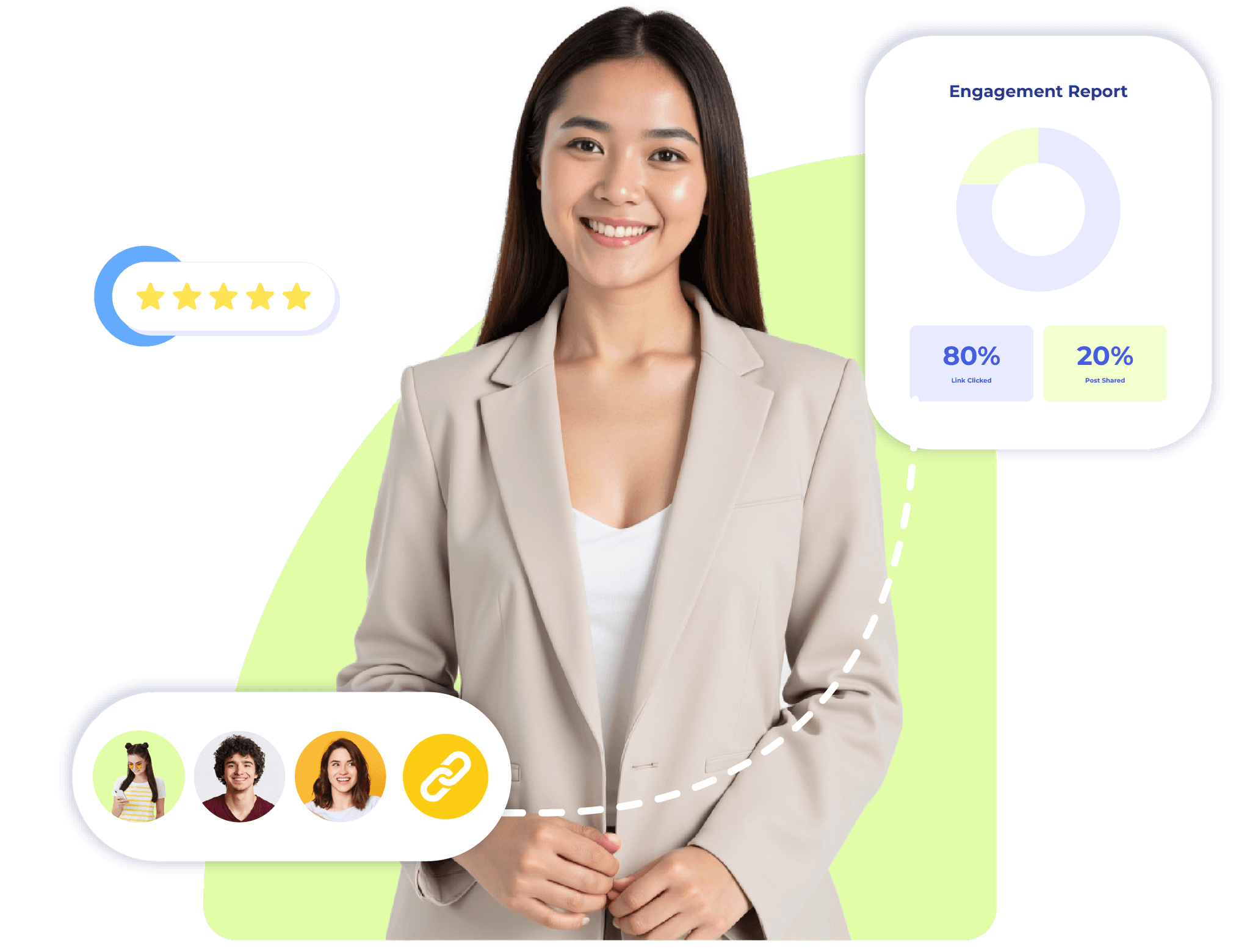 Woman showcasing simplified access to brand content and reviews via her Krofile smart profile link.