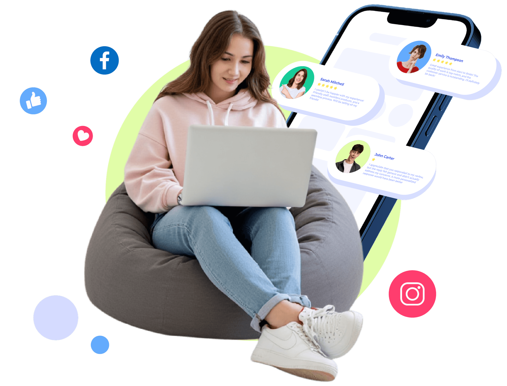 Krofile interface with customer ratings and social sharing icons simplifying how businesses get more reviews.